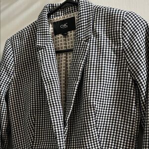 Chic Women's Navy and White Gingham Blazer